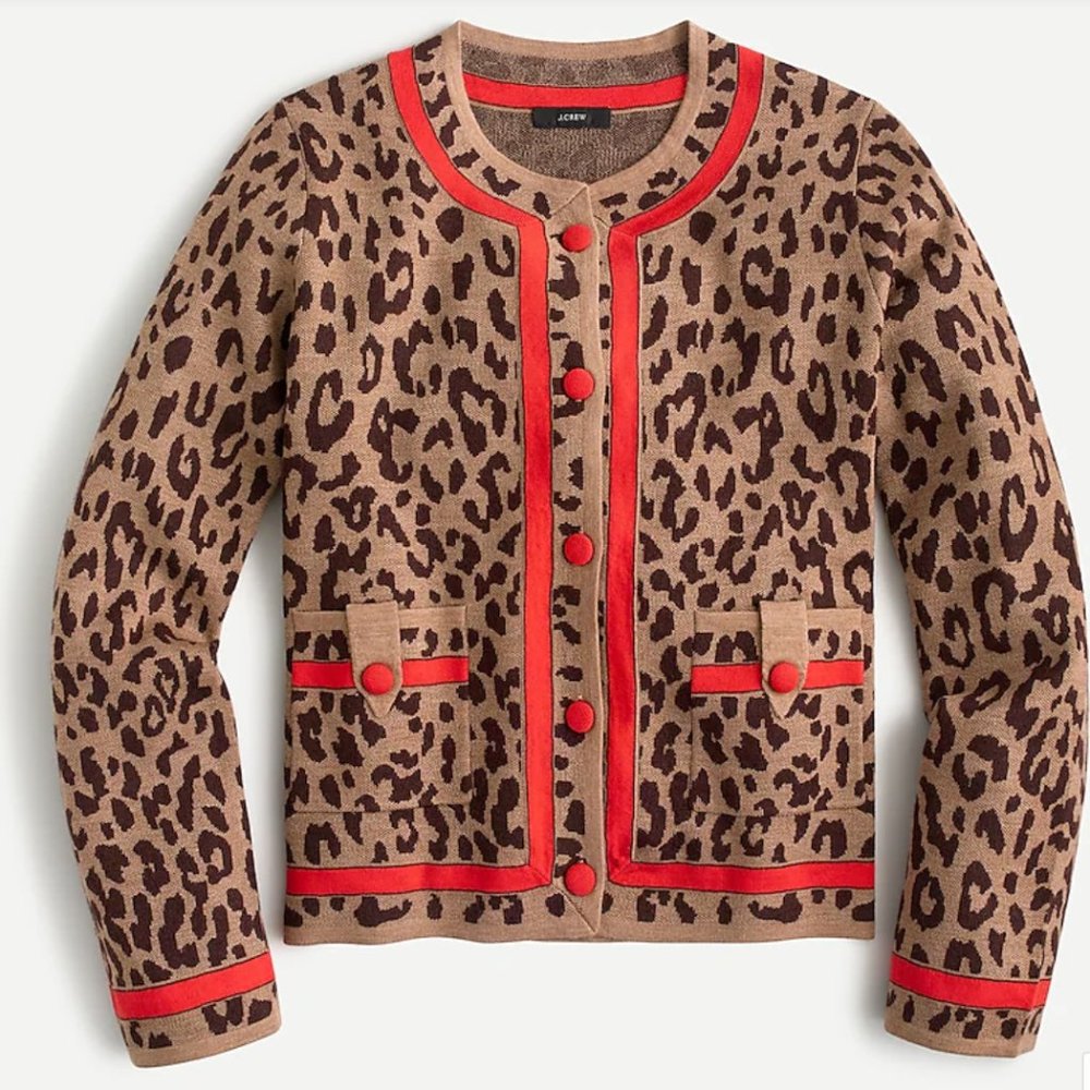 J.crew SMALL Tipped sweater-jacket in leopard Item AQ414